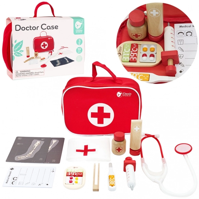 Set docteur/médecin 19 pièces bois/plastique en emballage papier 21x16x8cm