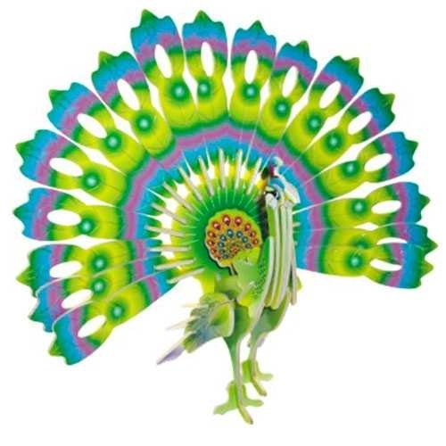 Puzzle 3D en bois Paon coloré