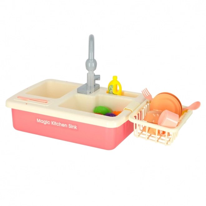 Évier de cuisine pour enfants avec vraie eau et accessoires roses