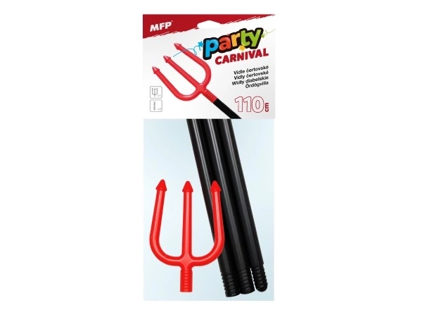 Fourchettes démoniaques pliables en plastique 110cm sur carte 17x41cm carnaval