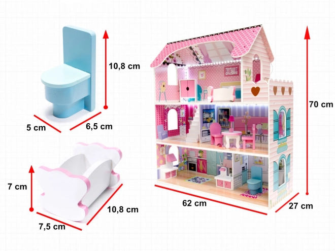 Maison de poupées en bois avec meubles - 70 cm