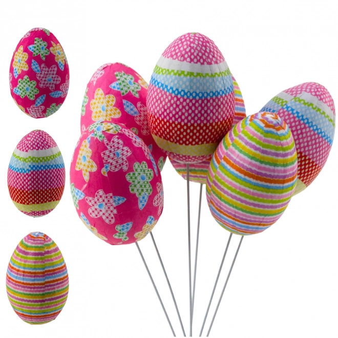 Oeufs décoratifs de Pâques sur bâtonnets avec pois, fleurs et rayures, ensemble de 6 pièces
