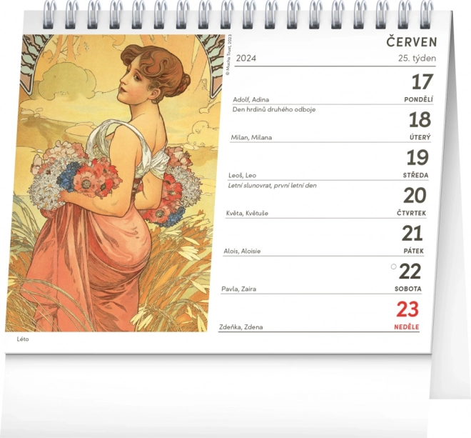 Calendrier de table Alfons Mucha 2024, 16,5 × 13 cm