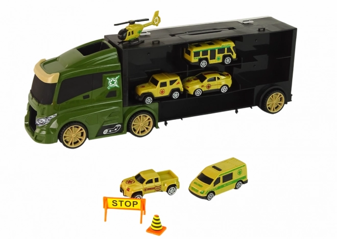 Camion de transport vert pour petites voitures