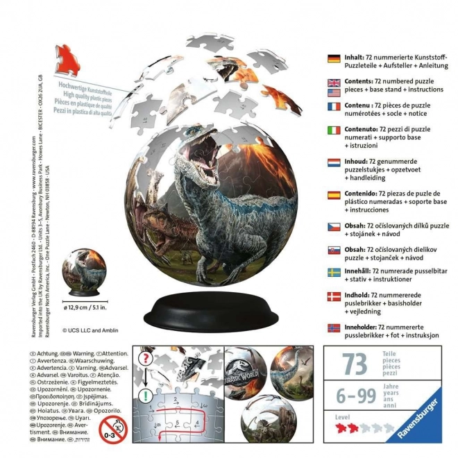 Puzzleball 3D Ravensburger Monde Jurassique 72 pièces