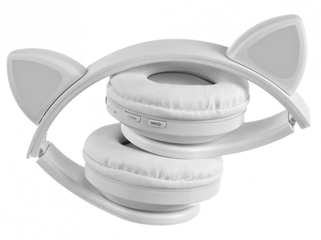 Casque sans fil bluetooth radio fm mp3 oreilles de chat éclairage LED – Blanc