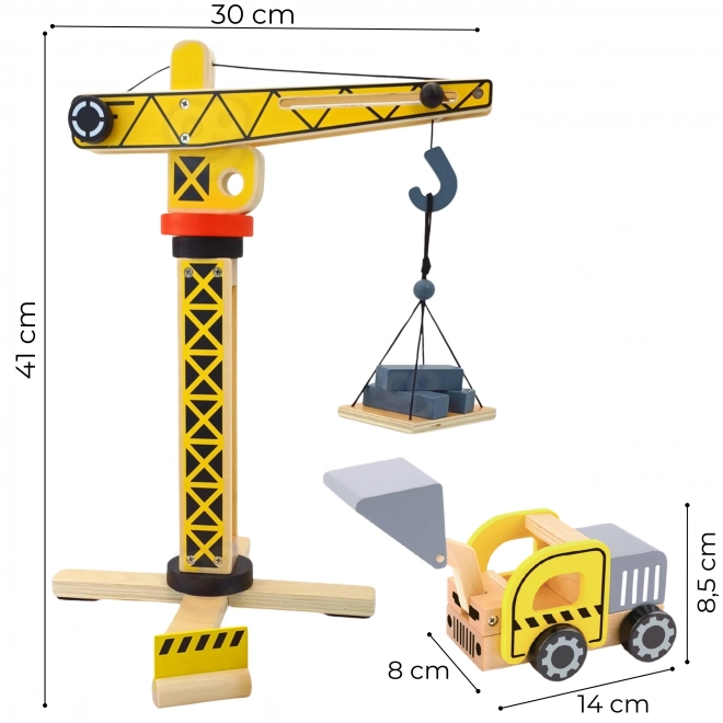 Ensemble de construction en bois 5 en 1 avec grue et véhicules de construction WOOPIE GREEN