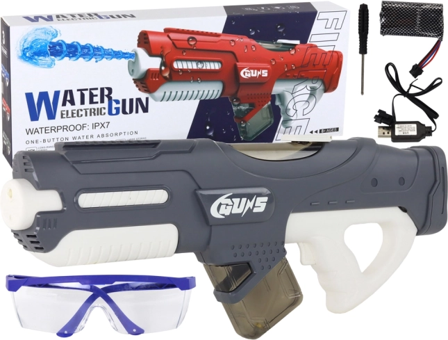 Grand pistolet à eau gris 750 ml avec lunettes, rechargeable
