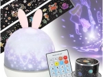 projecteur nocturne d’étoiles avec oreilles de lapin, USB, télécommande, 6 motifs
