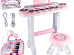 Piano électronique pour enfants avec microphone et tabouret, rose, MP3/USB