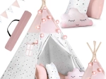Tipi pour enfants avec guirlande et petites lumières NUKIDO – rose