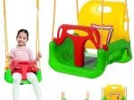 Balançoire de jardin pour enfants 3 en 1 avec dossier réglable, vert