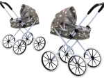 Poussette pour poupées avec toit pliant, grandes roues en mousse, grise avec des étoiles