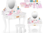 Grande coiffeuse en bois pour enfants avec miroir pour filles accessoires roses ECOTOYS