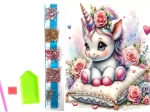 Peinture diamant sur toile licorne fleurie 23 × 30 cm
