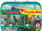 Puzzles pour enfants Dinosaures 4 en 1 dans une valisette en fer-blanc