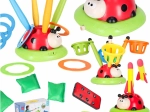 Jeu interactif pour enfants 4-en-1 – coccinelle avec obstacle sauteur, lanceur de fusées et jeu de lancer sur cible