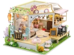 Maison miniature Café des chats avec jardin – Kit DIY avec LED