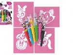 Feutres à souffler MINNIE 6 pcs avec pochoirs dans une boîte