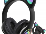 Casque sans fil avec oreilles de chat à LED, Bluetooth, radio FM et MP3