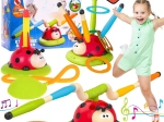 Woopie jeu interactif 3-en-1 pour enfants – barre sauteuse, lanceur de fusées à air et jeu de lancer d’anneaux Coccinelle