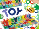 Jeu éducatif en bois 3-en-1 : trieur, boulier et pêche magnétique