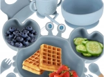 Set de repas en silicone pour enfants crabe, 9 pièces, bleu