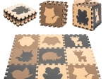 Tapis puzzle éducatif en mousse avec animaux, beige, 85 × 85 cm, 9 pièces