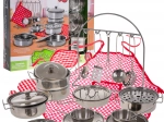 Set de cuisine en métal pour enfants, 23 pièces avec vaisselle, couverts et tablier de chef