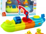 Jouet de bain Bateau avec des éléments colorés, Grue, Crochet, Canard et Tortue