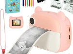 Appareil photo instantané pour enfants avec imprimante thermique – ourson rose, carte 32 Go