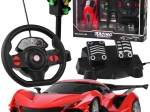 Voiture de sport RC avec volant, pédales et feu tricolore 1:16