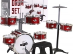 Batterie rouge avec 7 tambours + tabouret + 2 cymbales + 2 baguettes - 12 pièces