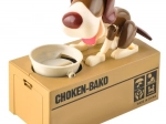 Tirelire interactive chien mangeur de pièces CHOKEN-BAKO, marron