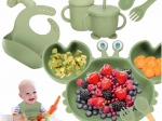 Vaisselle en silicone pour enfants Crabe - vert, 19 pièces