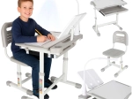 Bureau d’écriture évolutif pour enfant avec chaise et lampe LED, gris