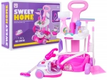 Chariot de ménage rose pour enfants avec aspirateur interactif et accessoires