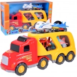 Grand camion-tracteur – transporteur de voitures avec avions et hélicoptère avec sons