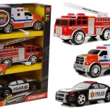 Set de véhicules de secours avec lumières et sons – police, pompiers et ambulance