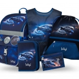 Set de fournitures scolaires Vaisseau spatial : cartable, trousse, sac, tablier, porte-monnaie