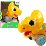Dinosaure triceratops jaune à roulettes – jouet en plastique pour enfants