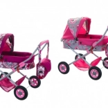 Poussette profonde pour poupées avec panier et sac, couleurs assorties