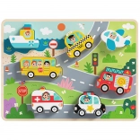 Tooky Toy puzzle d'encastrement Montessori en bois – moyens de transport (7 pièces)