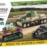 Maquette historique en plastique des chars Renault R35, Valentine IX, Panzer I