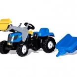 Tracteur à pédales avec godet avant et remorque ROLLY TOYS NEW HOLLAND, bleu