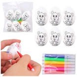 Œufs de Pâques en polystyrène à peindre avec feutres, motif petite souris, 6 pcs