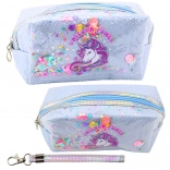 Trousse scolaire féerique avec licorne et confettis, bleue, 20 cm