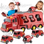Ensemble de pompiers WOOPIE – camion de transport et 4 véhicules avec lumières et sons