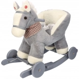 Cheval à bascule en peluche avec siège et roulettes – gris