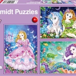 Puzzle SCHMIDT princesse, fée et sirène 3×48 pièces
